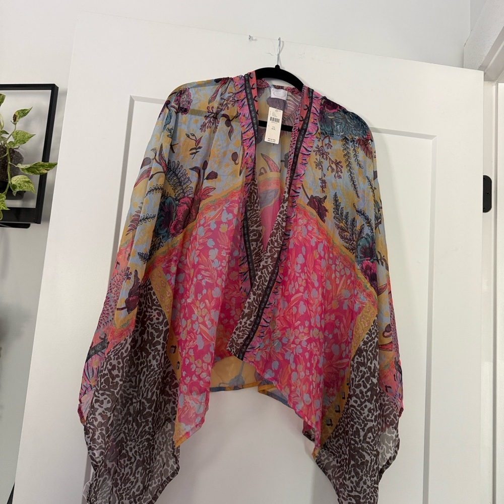 Anthropologie Elizabeth Gillett Floral Scarf Kimono One Size - Picture 3 of 6